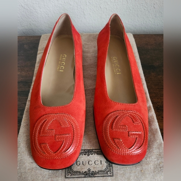 Gucci Shoes - Gucci Orange Suede Soho Flats